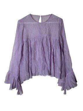 By Anthropologie light purple ruffle sleeve godet babydoll blouse womens XS-S